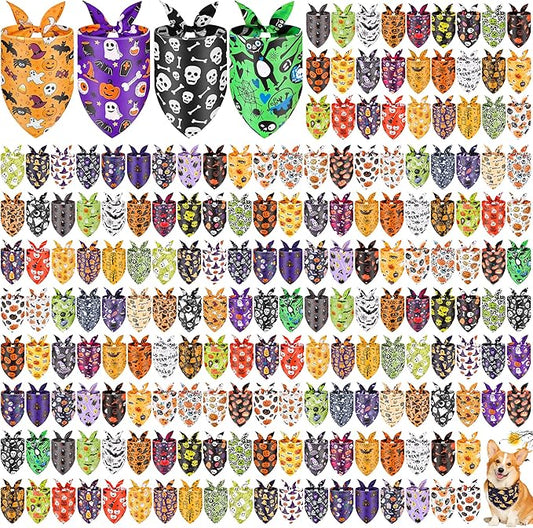 200 Pcs Halloween Dog Bandanas Bulk Fall Pet Scarves Autumn Adjustable Bibs for X-M-L Dogs Washable Holiday Puppy Kerchief for Groomers Shelters
