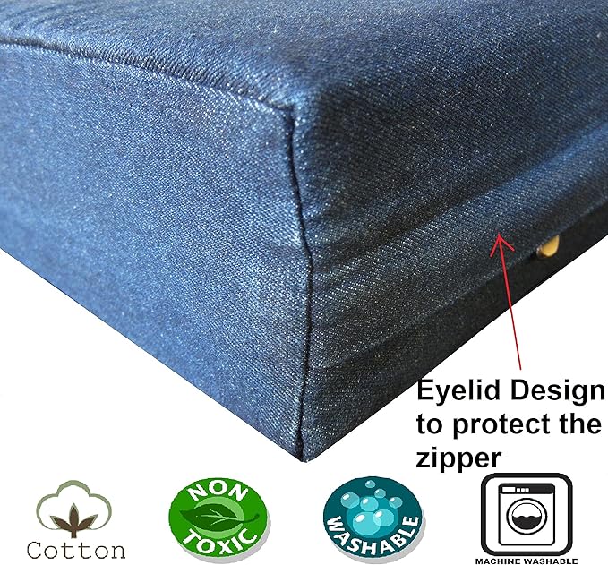 Dogbed4less XL Orthopedic Waterproof Durable Dog Bed for Medium to Large Dogs with Cool Memory Foam Pad, Denim in Blue, 40X35X4