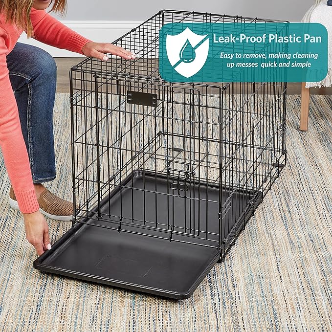 MidWest Homes for Pets 30-Inch Two-Door iCrate Folding Dog Crate with Divider Panel, Leak-Proof Tray & Secure Latches – Metal Wire Kennel for Medium Breeds – Portable, Durable & Easy to Assemble