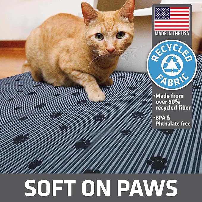 Drymate XL Original Cat Litter Mat, Contains Mess from Box, Protects Floors, Urine-Proof, Machine Washable, Soft on Kitty Paws, Absorbent, Waterproof (USA Made, Recycled Content) (28”x36”)(GreyStripe)
