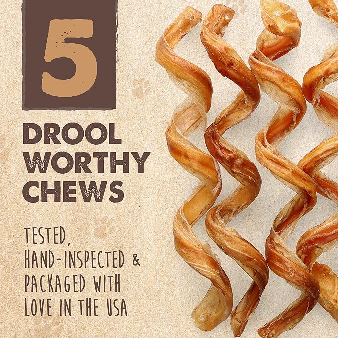 Mighty Paw Naturals Curly Bully Sticks for Dogs - Grass Fed Beef Chews. Bully Sticks for Large Dogs, Medium, Small Breeds. Lower Odor Treats for Small Pets. Single Ingredient 6” - 5 Pack