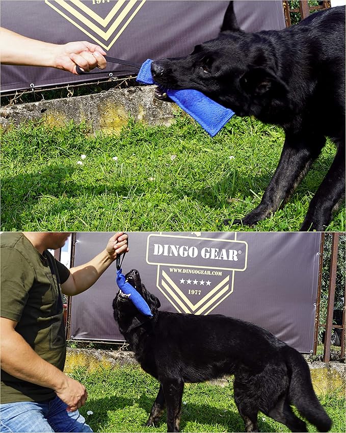 Dingo Gear French Linen tug Toy for Dog, Dog Bumper for Training, Agility, tug of war, Dog bite Pillow for Strong Dog, 1handle 8" red S00070