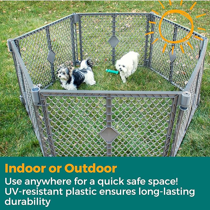 MyPet Petyard: 5.5 Ft. Wide Customizable Folding Dog Playpen Indoor/Outdoor. Made in USA. 6-Panel Puppy Playpen. Freestanding Play Pen Dog Gate 26" Tall, Fieldstone