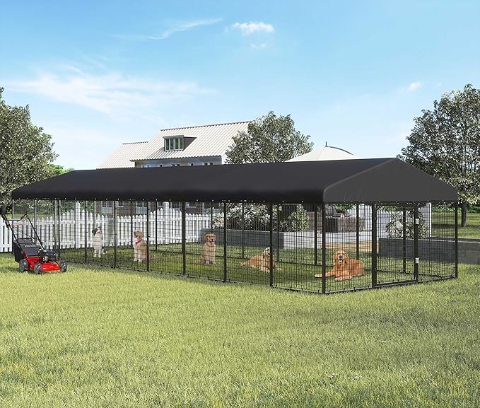 354" x 118" Large Outdoor Dog Enclosure,Heavy Duty Dog Cage with Roof,Galvanized Steel Dog Kennel Fence with Double Safety Locks