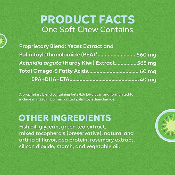 Nutramax Dermaquin Skin Support Supplement for Large Dogs, Supports Healthy Response to Allergens, with Hardy Kiwi, Omega-3s, and More, Tasty Soft Chews, 60 Count